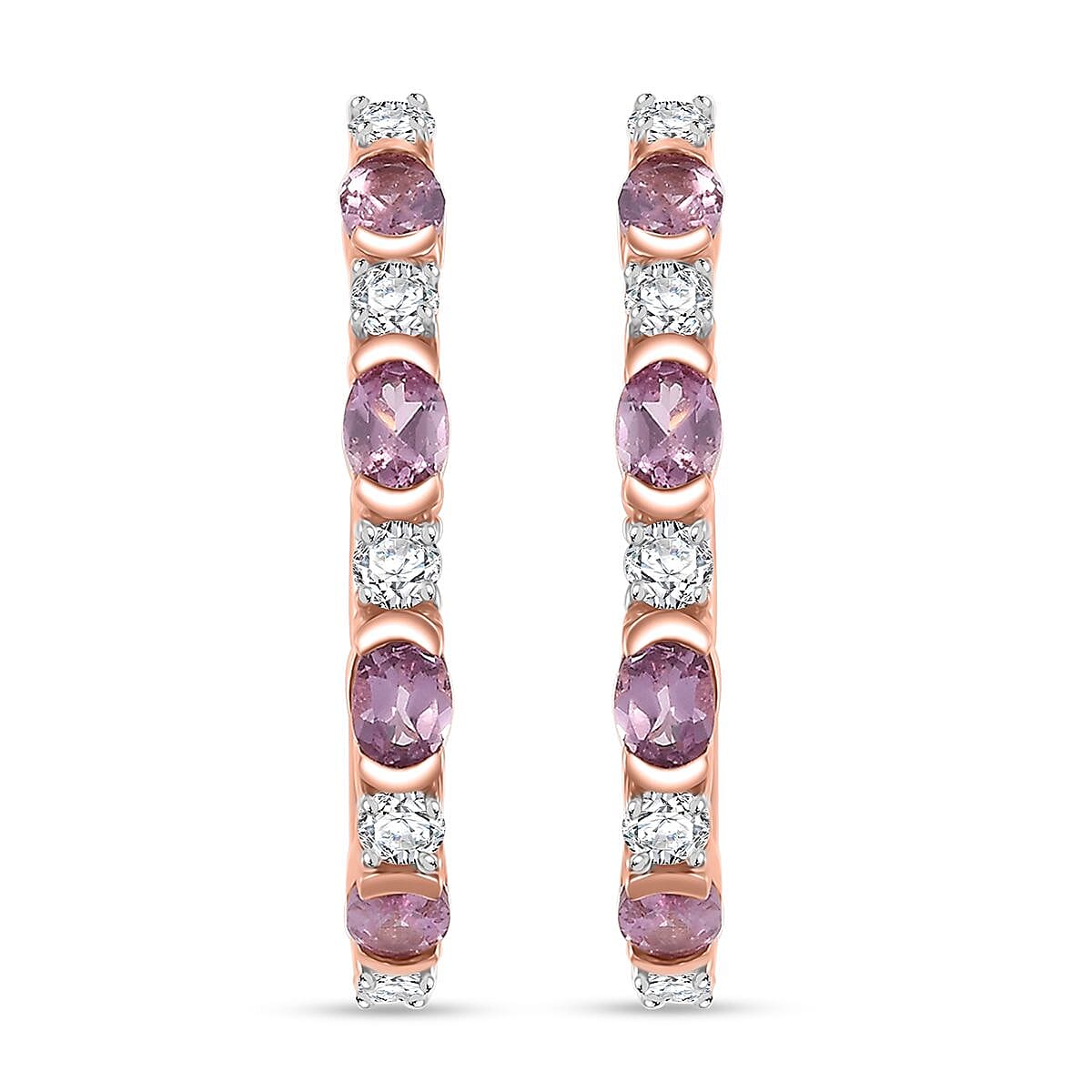 shop lc D'Joy Narsipatnam Pink Spinel and White Zircon 2.35 ctw Hoop Earrings in 18K Vermeil Rose Gold Over Sterling Silver