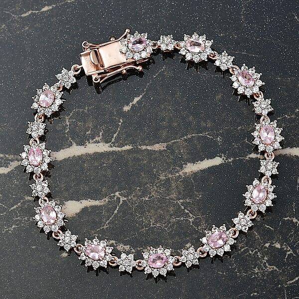 Shop Lc D'Joy Narsipatnam Pink Spinel And White Zircon 5.25 Ctw Blush Fleur Bracelet In 18K Vermeil Rose Gold Over Sterling Silver (6.50 In)