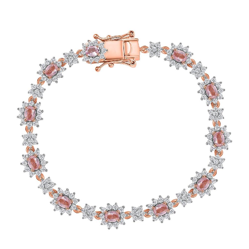 shop lc D'Joy Narsipatnam Pink Spinel and White Zircon 5.25 ctw Blush Fleur Bracelet in 18K Vermeil Rose Gold Over Sterling Silver (6.50 In)