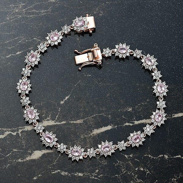 Shop Lc D'Joy Narsipatnam Pink Spinel And White Zircon 5.85 Ctw Blush Fleur Bracelet In 18K Vermeil Rose Gold Over Sterling Silver (7.25 In)