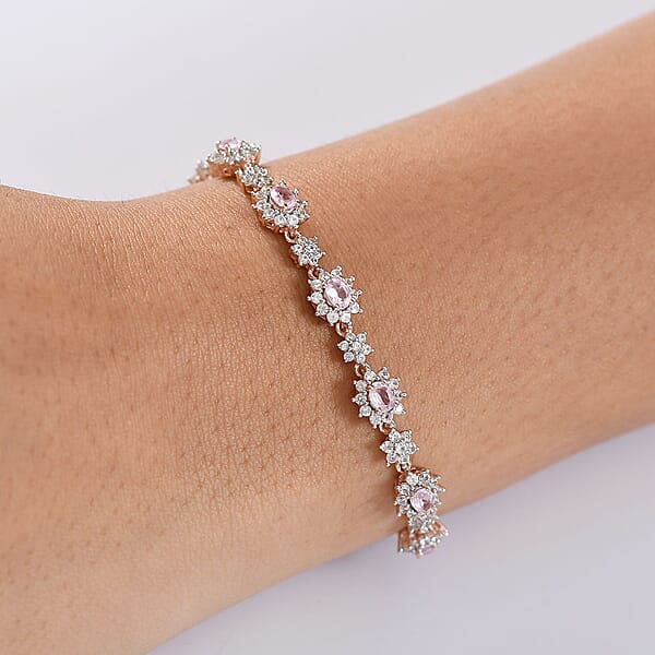 Shop Lc D'Joy Narsipatnam Pink Spinel And White Zircon 5.85 Ctw Blush Fleur Bracelet In 18K Vermeil Rose Gold Over Sterling Silver (7.25 In)