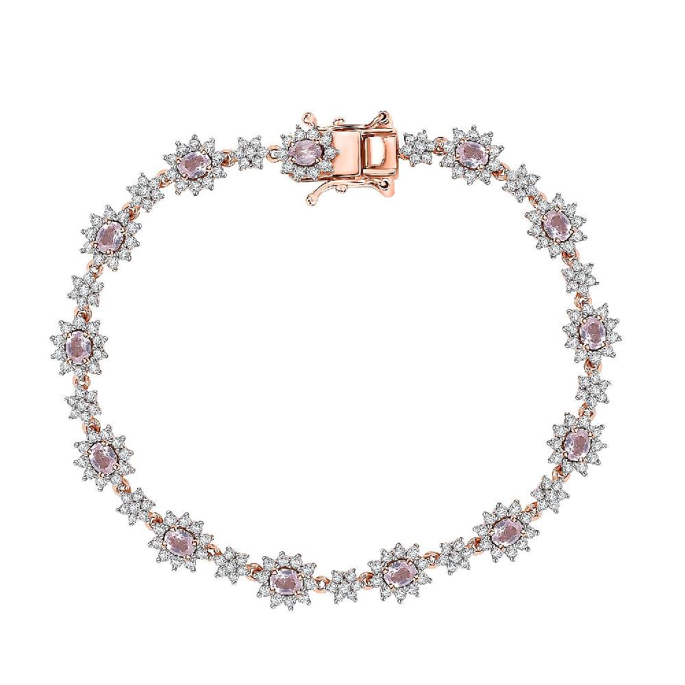 shop lc D'Joy Narsipatnam Pink Spinel and White Zircon 5.85 ctw Blush Fleur Bracelet in 18K Vermeil Rose Gold Over Sterling Silver (7.25 In)