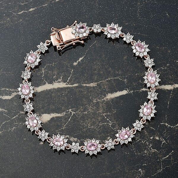 Shop Lc D'Joy Narsipatnam Pink Spinel And White Zircon 6.30 Ctw Blush Fleur Bracelet In 18K Vermeil Rose Gold Over Sterling Silver (8.00 In)