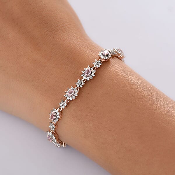 Shop Lc D'Joy Narsipatnam Pink Spinel And White Zircon 6.30 Ctw Blush Fleur Bracelet In 18K Vermeil Rose Gold Over Sterling Silver (8.00 In)