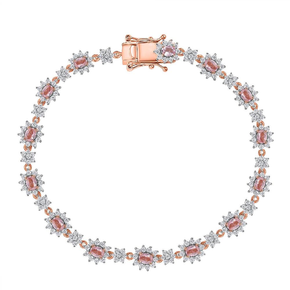 shop lc D'Joy Narsipatnam Pink Spinel and White Zircon 6.30 ctw Blush Fleur Bracelet in 18K Vermeil Rose Gold Over Sterling Silver (8.00 In)