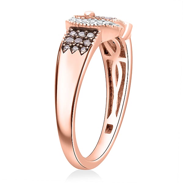 Shop Lc D'Joy Natural Champagne And White Diamond 0.25 Ctw Buckle Ring In 18K Vermeil Rose Gold Over Sterling Silver