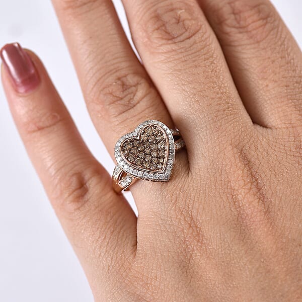 Shop Lc D'Joy Natural Champagne And White Diamond 1.00 Ctw Romantic Heart Ring In 18K Vermeil Rose Gold Over Sterling Silver