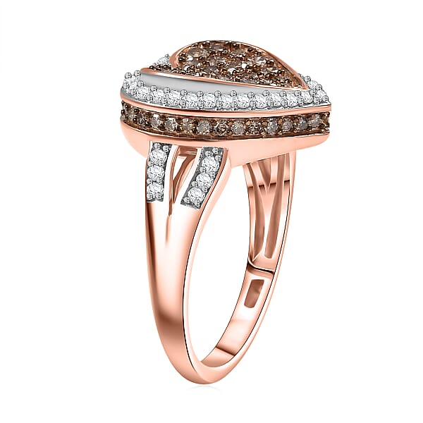 Shop Lc D'Joy Natural Champagne And White Diamond 1.00 Ctw Romantic Heart Ring In 18K Vermeil Rose Gold Over Sterling Silver