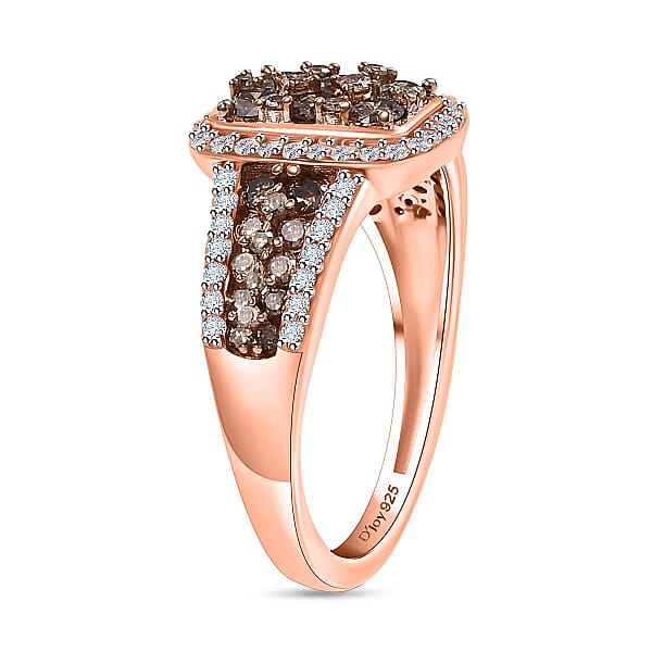 Shop Lc D'Joy Natural Champagne And White Diamond 1.00 Ctw Art Deco Ring In 18K Vermeil Rose Gold Sterling Silver