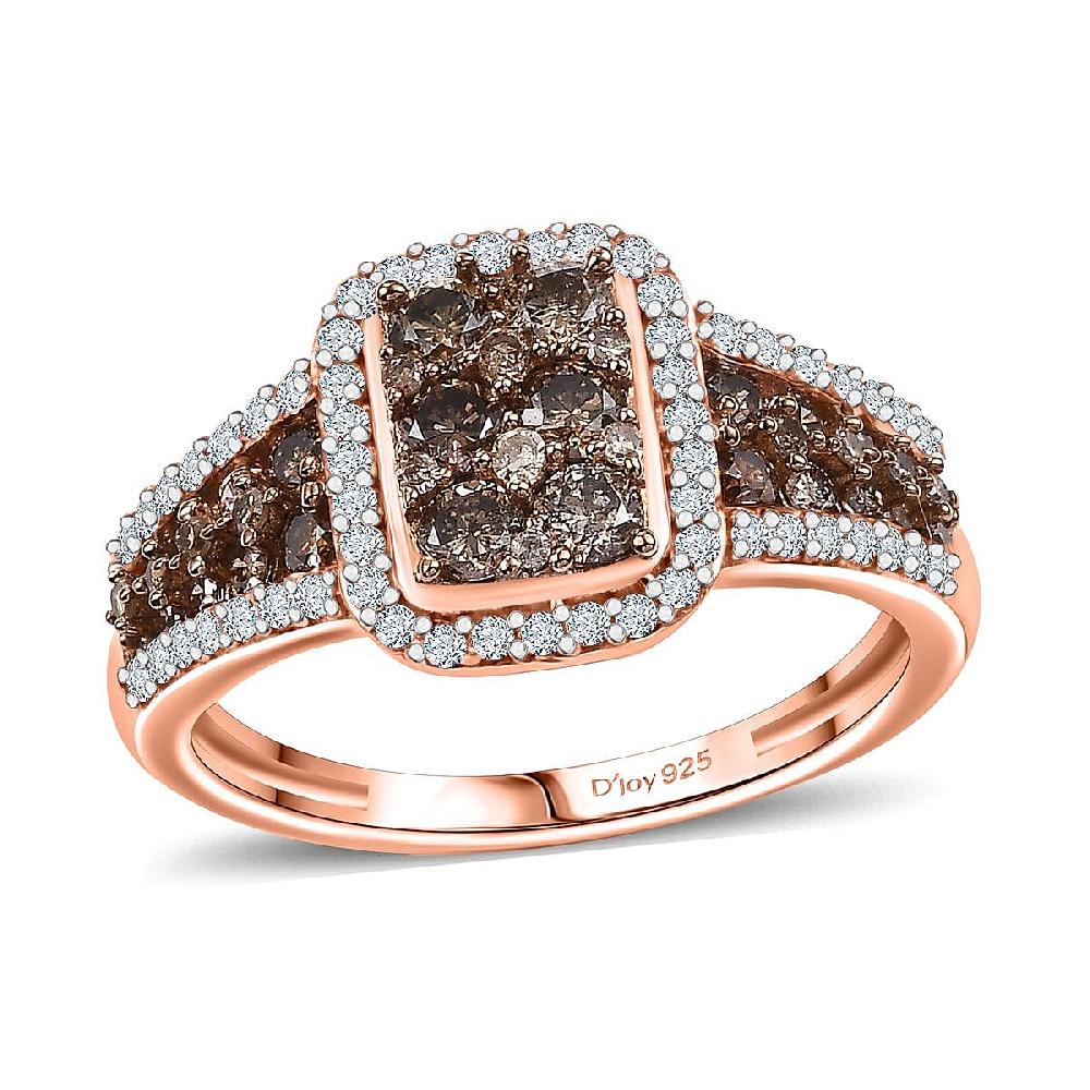 shop lc D'Joy Natural Champagne and White Diamond 1.00 ctw Art Deco Ring in 18K Vermeil Rose Gold Sterling Silver