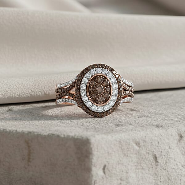 Shop Lc D'Joy Natural Champagne And White Diamond 1.00 Ctw Desert Sunrise Ring In 18K Vermeil Rose Gold Over Sterling Silver