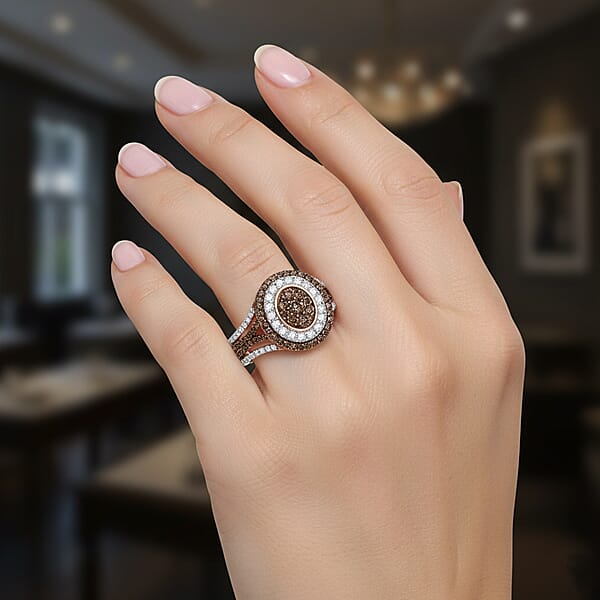 Shop Lc D'Joy Natural Champagne And White Diamond 1.00 Ctw Desert Sunrise Ring In 18K Vermeil Rose Gold Over Sterling Silver