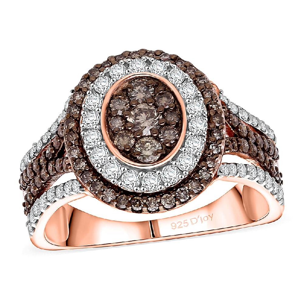 shop lc D'Joy Natural Champagne and White Diamond 1.00 ctw Desert Sunrise Ring in 18K Vermeil Rose Gold Over Sterling Silver