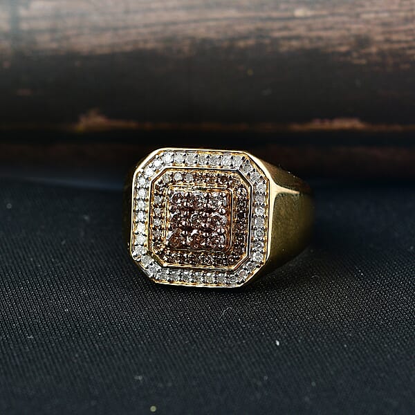 Shop Lc D'Joy Natural Champagne And White Diamond 1.00 Ctw Men's Ring In 18K Vermeil Yellow Gold Over Sterling Silver
