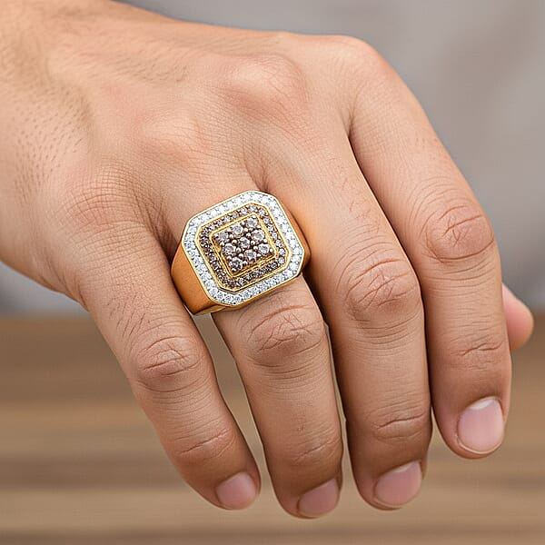 Shop Lc D'Joy Natural Champagne And White Diamond 1.00 Ctw Men's Ring In 18K Vermeil Yellow Gold Over Sterling Silver