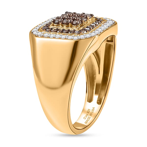 Shop Lc D'Joy Natural Champagne And White Diamond 1.00 Ctw Men's Ring In 18K Vermeil Yellow Gold Over Sterling Silver
