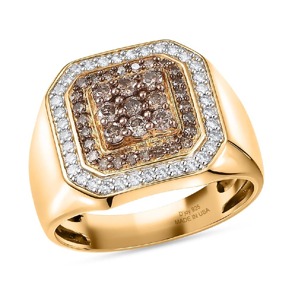 shop lc D'Joy Natural Champagne and White Diamond 1.00 ctw Men's Ring in 18K Vermeil Yellow Gold Over Sterling Silver
