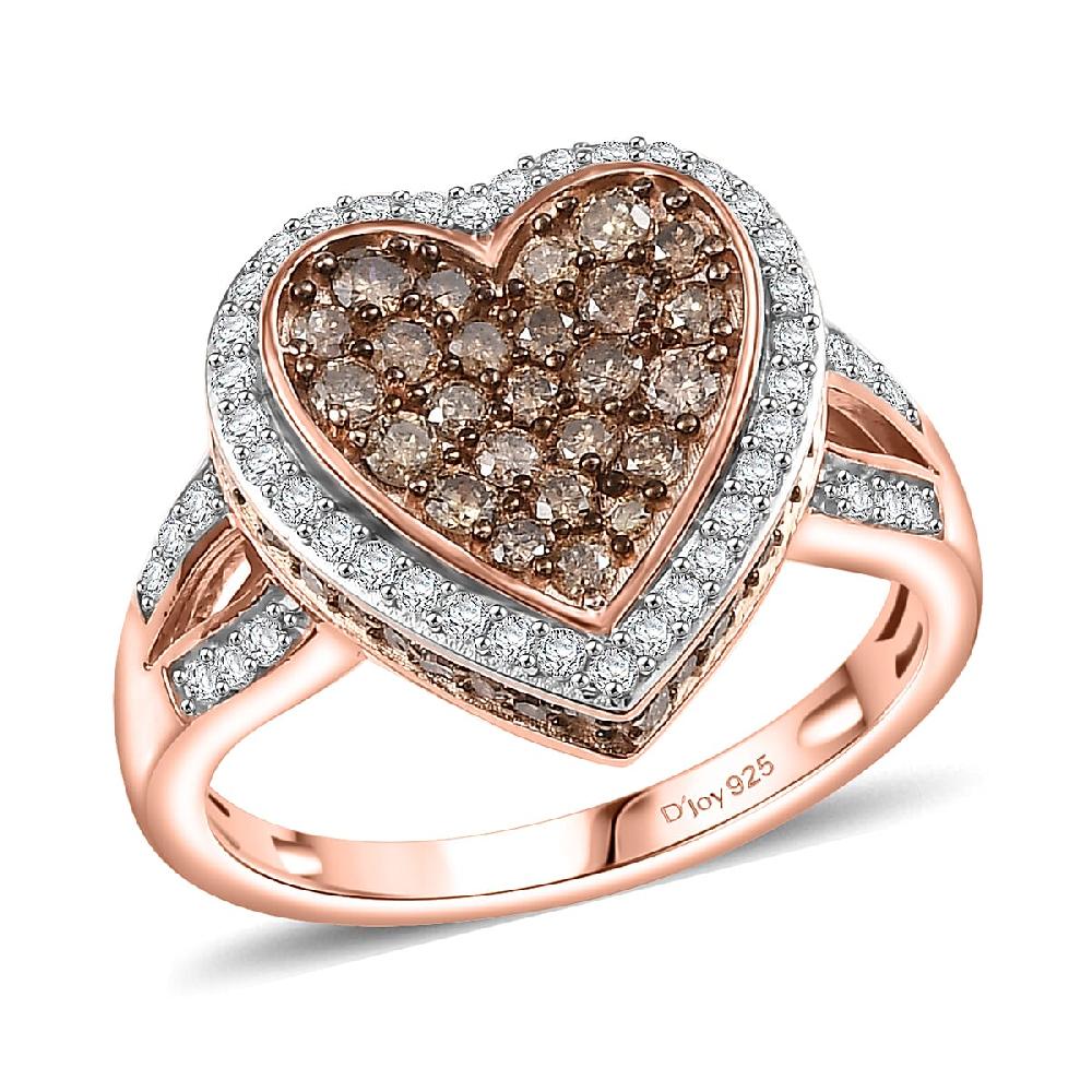 shop lc D'Joy Natural Champagne and White Diamond 1.00 ctw Romantic Heart Ring in 18K Vermeil Rose Gold Over Sterling Silver