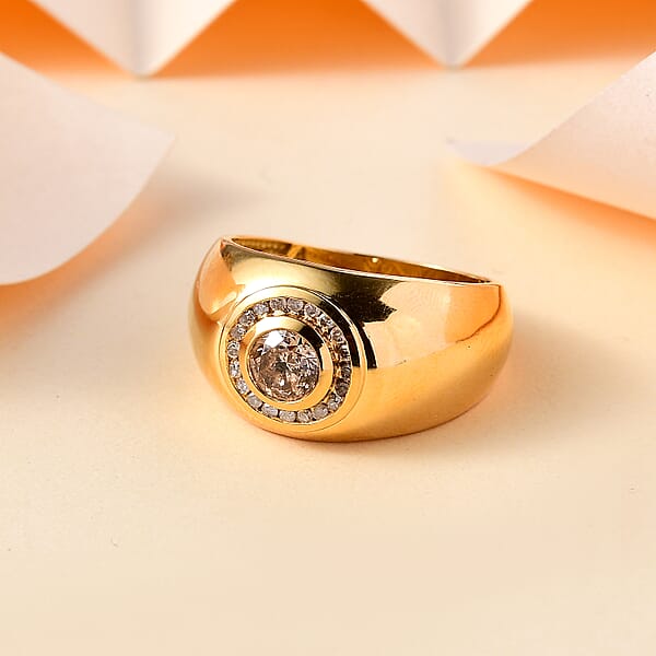 Shop Lc D'Joy Natural Champagne And White Diamond 1.35 Ctw Men's Ring In 18K Vermeil Yellow Gold Over Sterling Silver