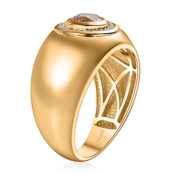 Shop Lc D'Joy Natural Champagne And White Diamond 1.35 Ctw Men's Ring In 18K Vermeil Yellow Gold Over Sterling Silver