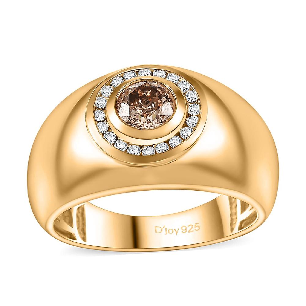 shop lc D'Joy Natural Champagne and White Diamond 1.35 ctw Men's Ring in 18K Vermeil Yellow Gold Over Sterling Silver