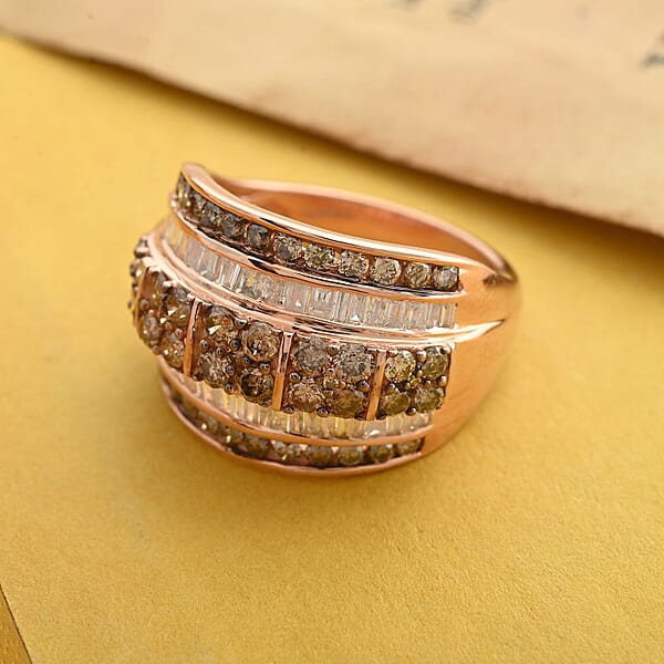 Shop Lc D'Joy Natural Champagne And White Diamond 2.00 Ctw Cluster Ring In Vermeil Rose Gold Over Sterling Silver