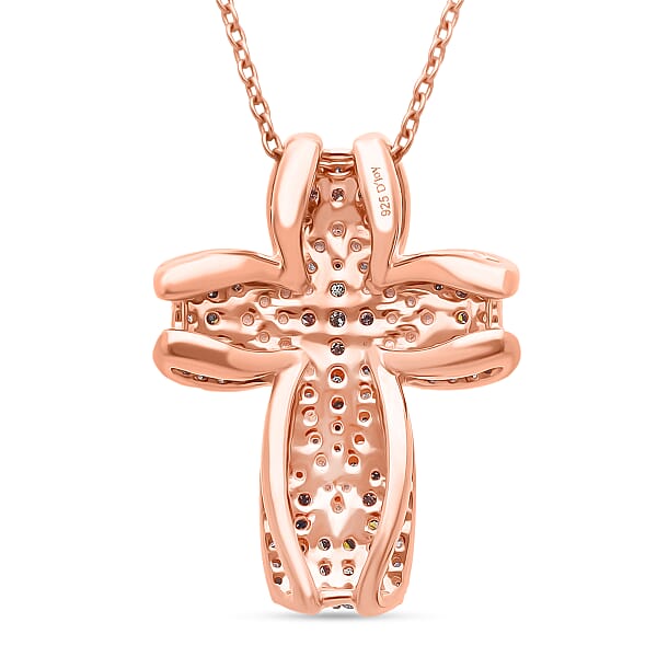 Shop Lc D'Joy Natural Champagne And Whtie Diamond Cross Pendant Necklace In 18K Vermeil RG Over Sterling Silver 0.50 Ctw (20 Inches)