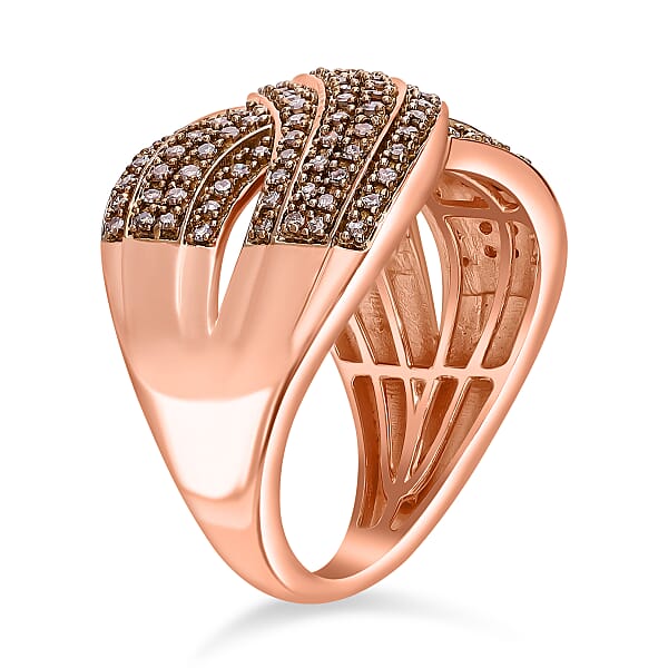 Shop Lc D’Joy Natural Champagne Diamond 0.75 Ctw Crossover Bridge Ring In 18K Vermeil Rose Gold Over Sterling Silver
