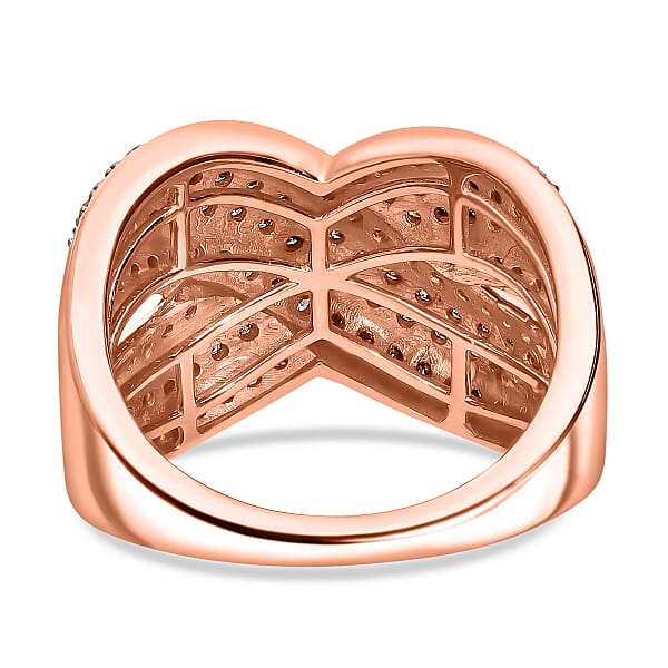Shop Lc D’Joy Natural Champagne Diamond 0.75 Ctw Crossover Bridge Ring In 18K Vermeil Rose Gold Over Sterling Silver
