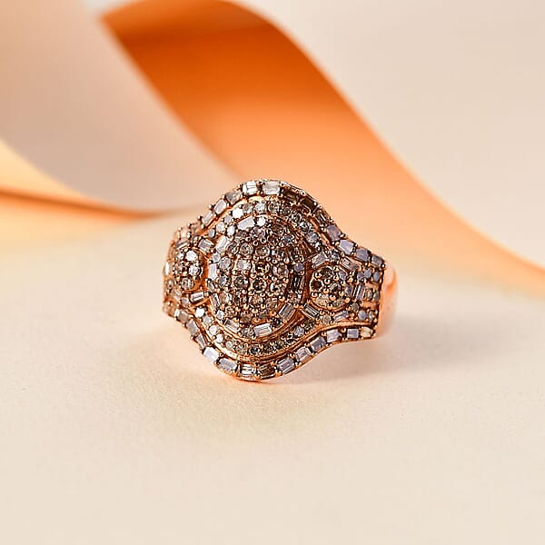Shop Lc D'Joy Natural Champagne Diamond 1.00 Ctw Eclipse Majesty Ring In 18K Vermeil Rose Gold Over Sterling Silver