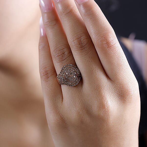 Shop Lc D'Joy Natural Champagne Diamond 1.00 Ctw Eclipse Majesty Ring In 18K Vermeil Rose Gold Over Sterling Silver