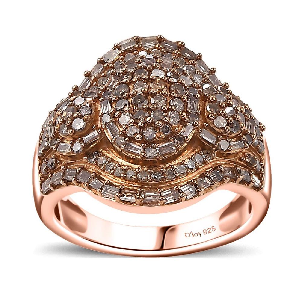 shop lc D'Joy Natural Champagne Diamond 1.00 ctw Eclipse Majesty Ring in 18K Vermeil Rose Gold Over Sterling Silver