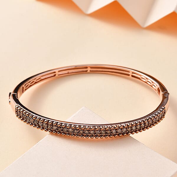 Shop Lc D'Joy Natural Champagne Diamond 1.50 Ctw Bangle Bracelet In 18K Vermeil Rose Gold Over Sterling Silver (7.25 In)