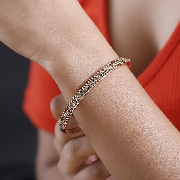 Shop Lc D'Joy Natural Champagne Diamond 1.50 Ctw Bangle Bracelet In 18K Vermeil Rose Gold Over Sterling Silver (7.25 In)