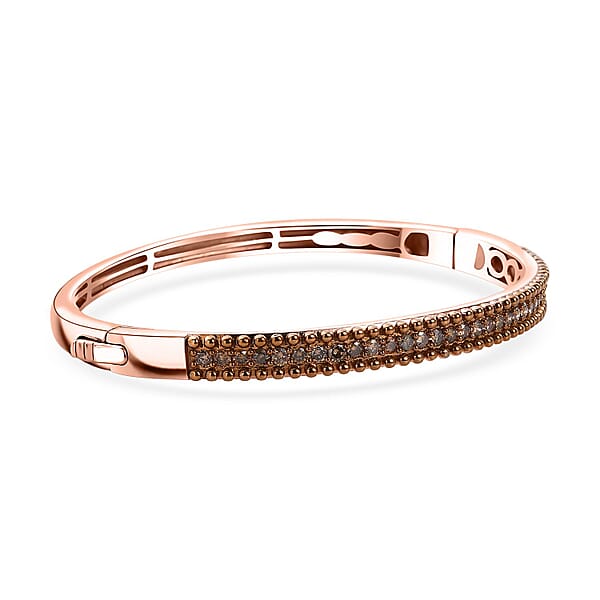 Shop Lc D'Joy Natural Champagne Diamond 1.50 Ctw Bangle Bracelet In 18K Vermeil Rose Gold Over Sterling Silver (7.25 In)