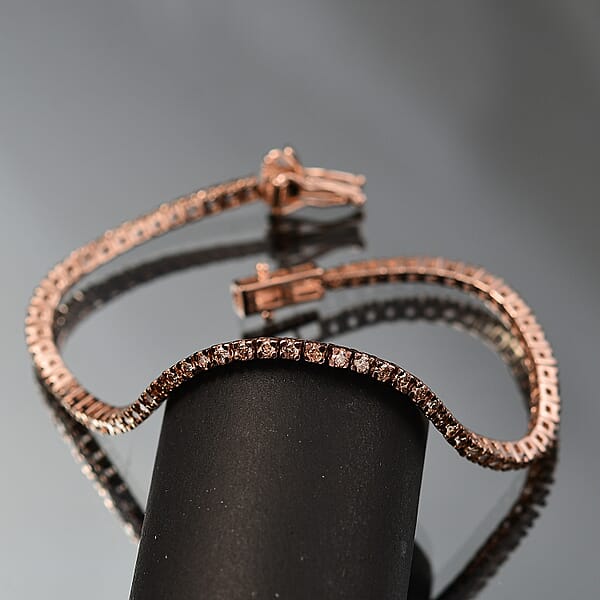 Shop Lc D'Joy Natural Champagne Diamond 2.00 Ctw Tennis Bracelet In 18K Vermeil Rose Gold Over Sterling Silver (7.25 In)