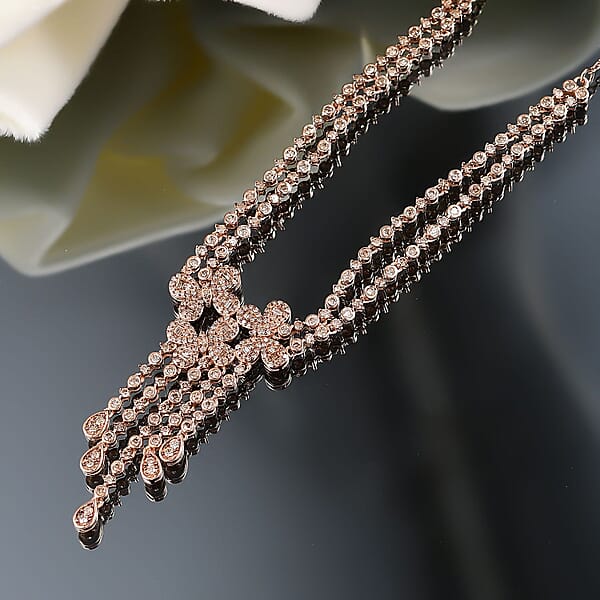 Shop Lc D'Joy Natural Champagne Diamond 3.00 Ctw Butterfly Necklace In 18K Vermeil Rose Gold Over Sterling Silver 18 Inches