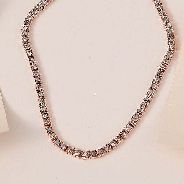 Shop Lc D'Joy Natural Champagne Diamond 7.45 Ctw Tennis Necklace In Vermeil Rose Gold Over Sterling Silver 20 Inches