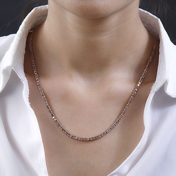 Shop Lc D'Joy Natural Champagne Diamond 7.45 Ctw Tennis Necklace In Vermeil Rose Gold Over Sterling Silver 20 Inches