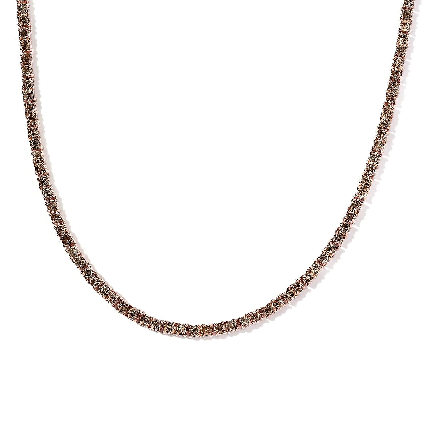 shop lc D'Joy Natural Champagne Diamond 7.45 ctw Tennis Necklace in Vermeil Rose Gold Over Sterling Silver 20 Inches