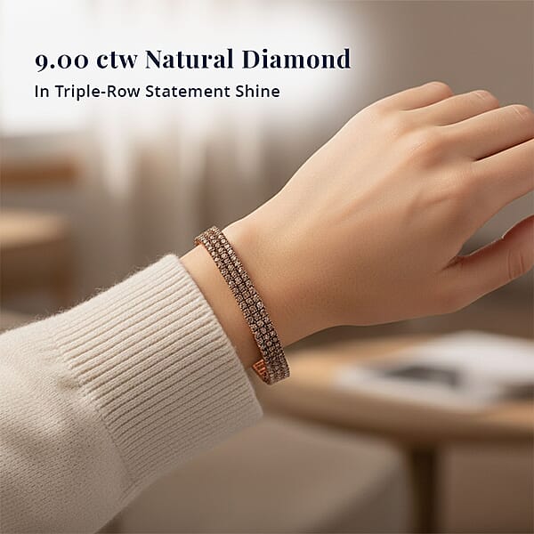 Shop Lc D'Joy Natural Champagne Diamond 9.00 Ctw Cluster Bracelet In Vermeil Rose Gold Over Sterling Silver (7.25 In)