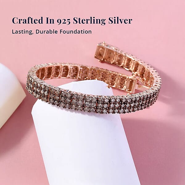 Shop Lc D'Joy Natural Champagne Diamond 9.00 Ctw Cluster Bracelet In Vermeil Rose Gold Over Sterling Silver (7.25 In)