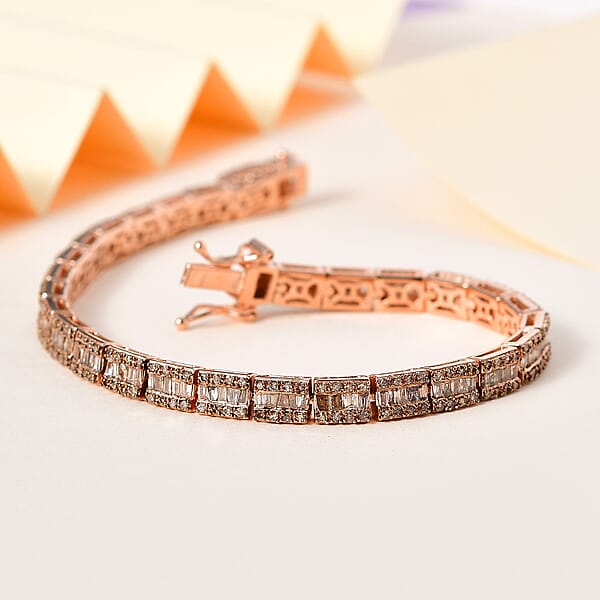 Shop Lc D'Joy Natural Champagne Diamond Bracelet In Vermeil Rose Gold Over Sterling Silver (7.25 In) 2.90 Ctw