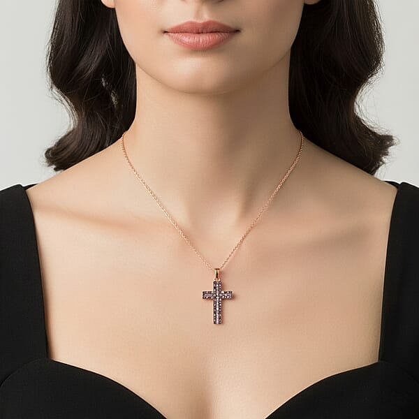 Shop Lc D'Joy Natural Champagne Diamond Cross Pen.dant Necklace In Vermeil RG Over Sterling Silver 1.00 Ctw (20 Inches)