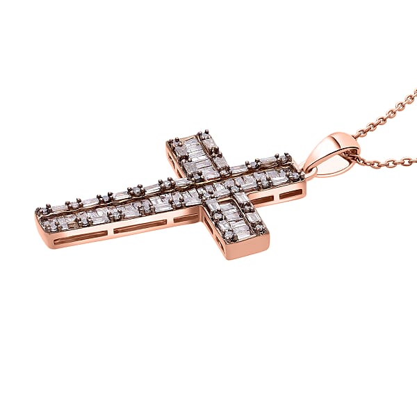 Shop Lc D'Joy Natural Champagne Diamond Cross Pen.dant Necklace In Vermeil RG Over Sterling Silver 1.00 Ctw (20 Inches)