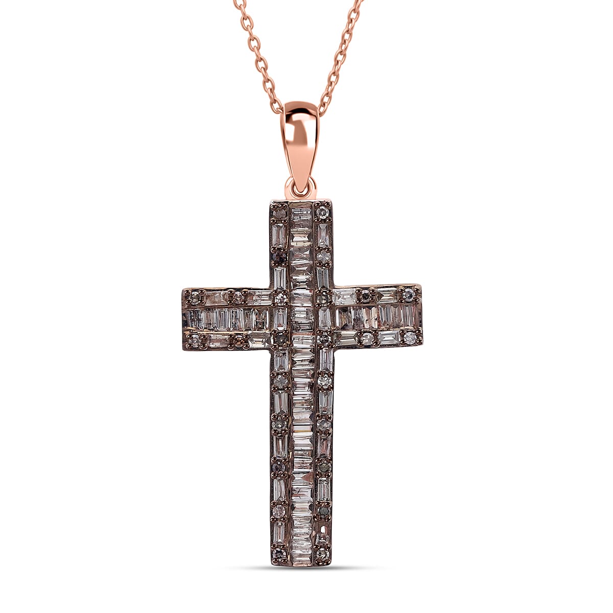 shop lc D'Joy Natural Champagne Diamond Cross Pen.dant Necklace in Vermeil RG Over Sterling Silver 1.00 ctw (20 Inches)