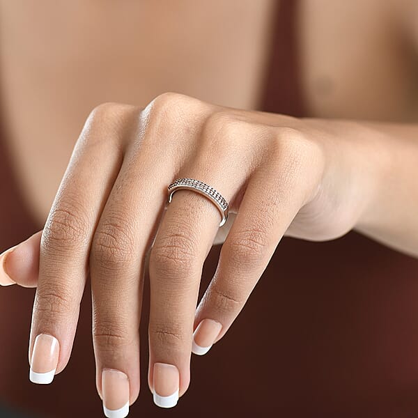 Shop Lc D'Joy Natural Champagne Diamond Double Row Band Ring In Rhodium Over Sterling Silver 0.24 Ctw