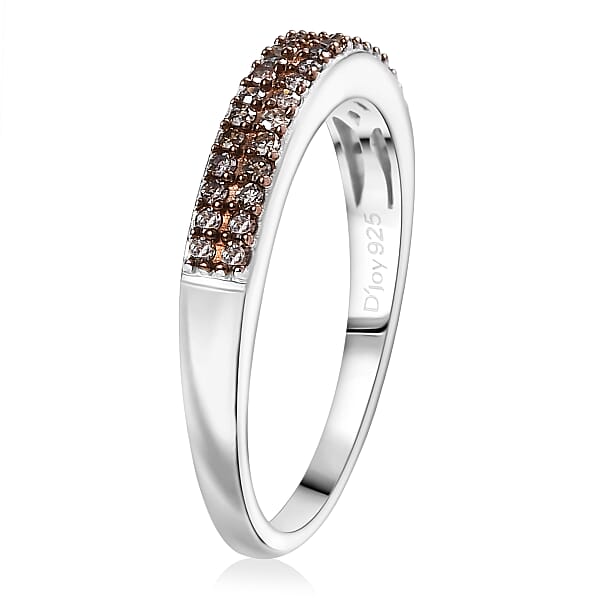 Shop Lc D'Joy Natural Champagne Diamond Double Row Band Ring In Rhodium Over Sterling Silver 0.24 Ctw