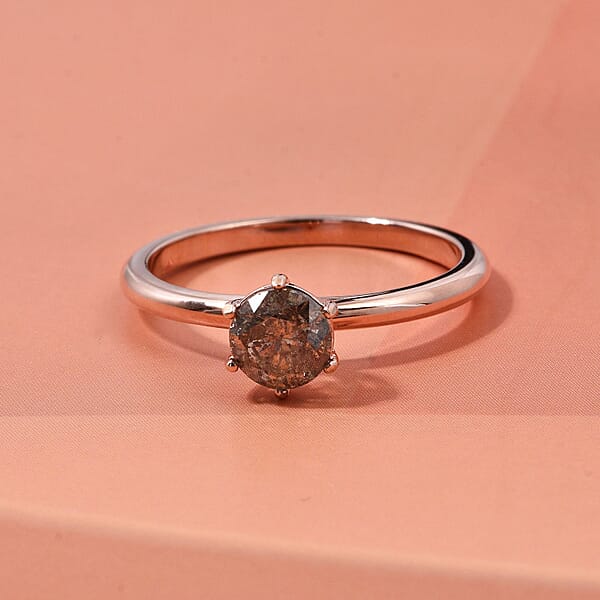 Shop Lc D'Joy Natural Champagne Diamond Solitaire Ring In 18K Vermeil RG Over Sterling Silver 1.00 Ctw