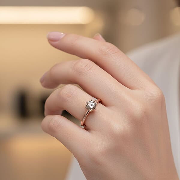 Shop Lc D'Joy Natural Champagne Diamond Solitaire Ring In 18K Vermeil RG Over Sterling Silver 1.00 Ctw